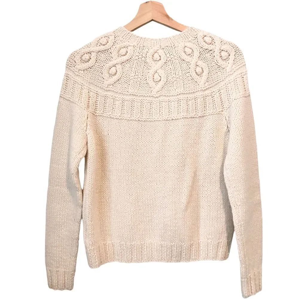 J. Crew Hand Knit Cardigan Sweater with Front Pockets with Gold Accent in Small - Picture 3 of 12